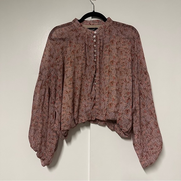 Anthropologie Tops - Anthropologie Kourt Pink Floral Print Long Sleeve Crop Top Size M